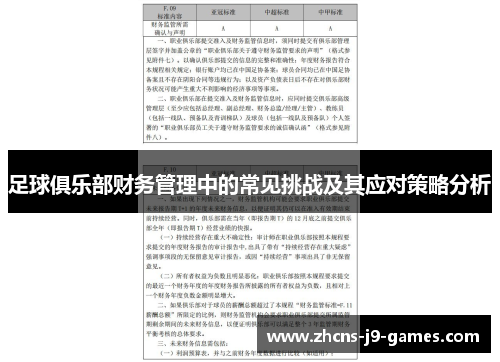 足球俱乐部财务管理中的常见挑战及其应对策略分析